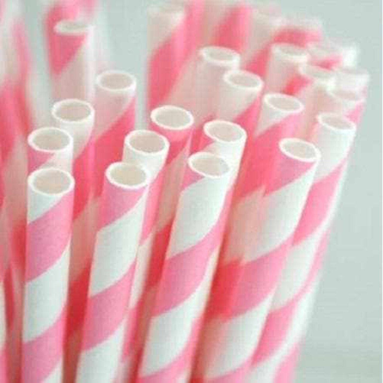 Bakell - Light Pink and White Striped Cake Pop Party Straws - 24pc